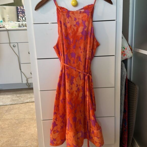 Vibrant Orange and Pink Halter Dress - Picture 6 of 9